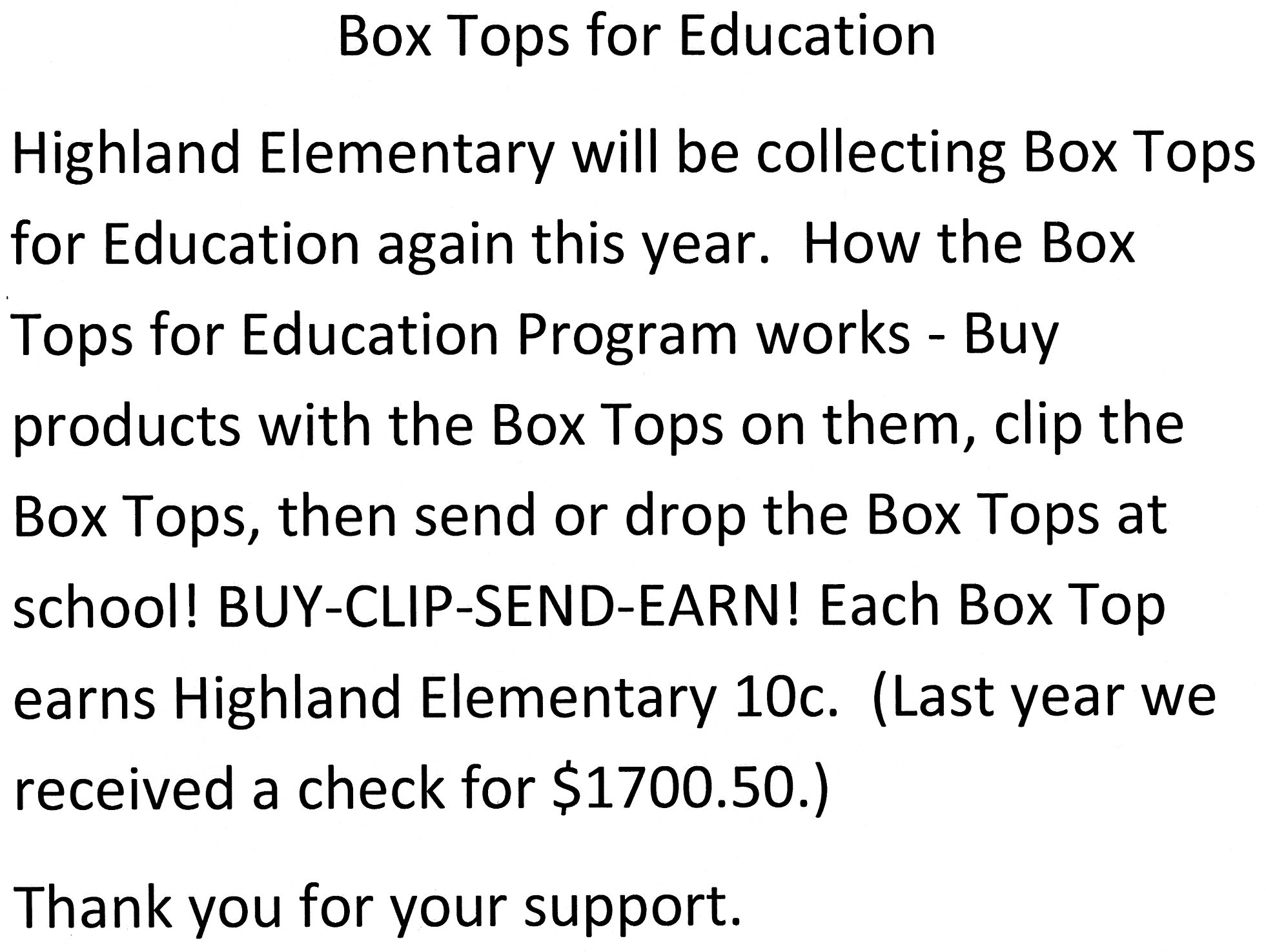 virtual backpack highland community school district riverside iowa box top collection sheet 50